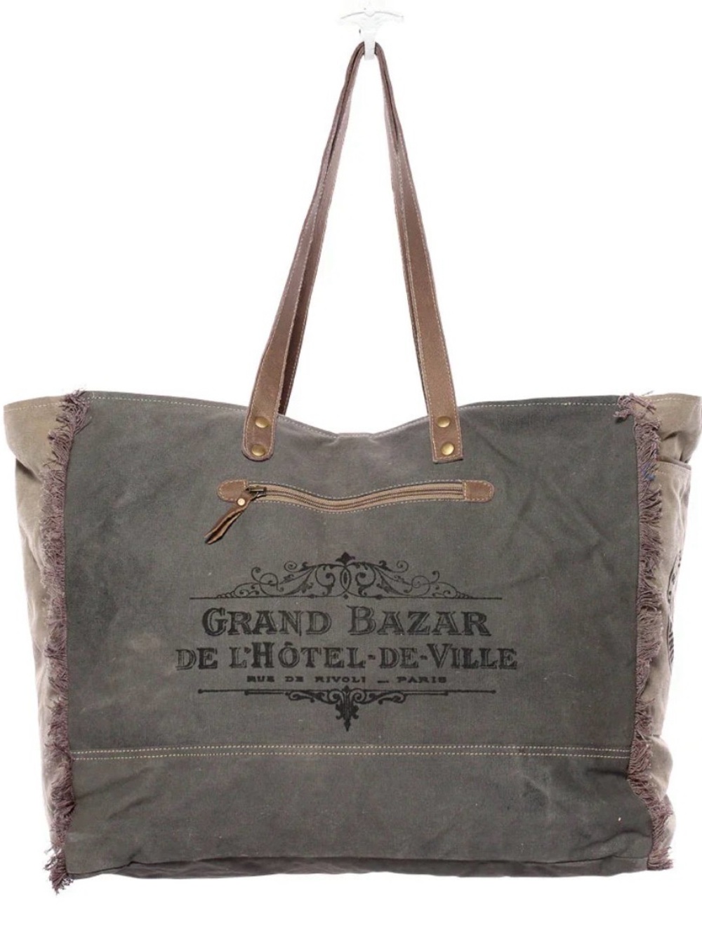 Myra Bag weekender Tote travel cotton shoulder bag with Brown Leather Handles